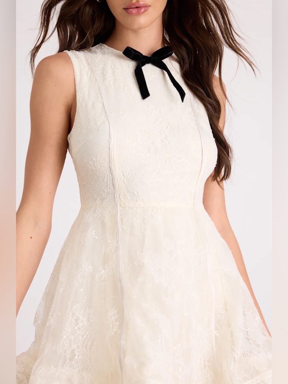 Lulus Charmaine Cream Lace Sleeveless Skater Mini Dress - Picture 3 of 14
